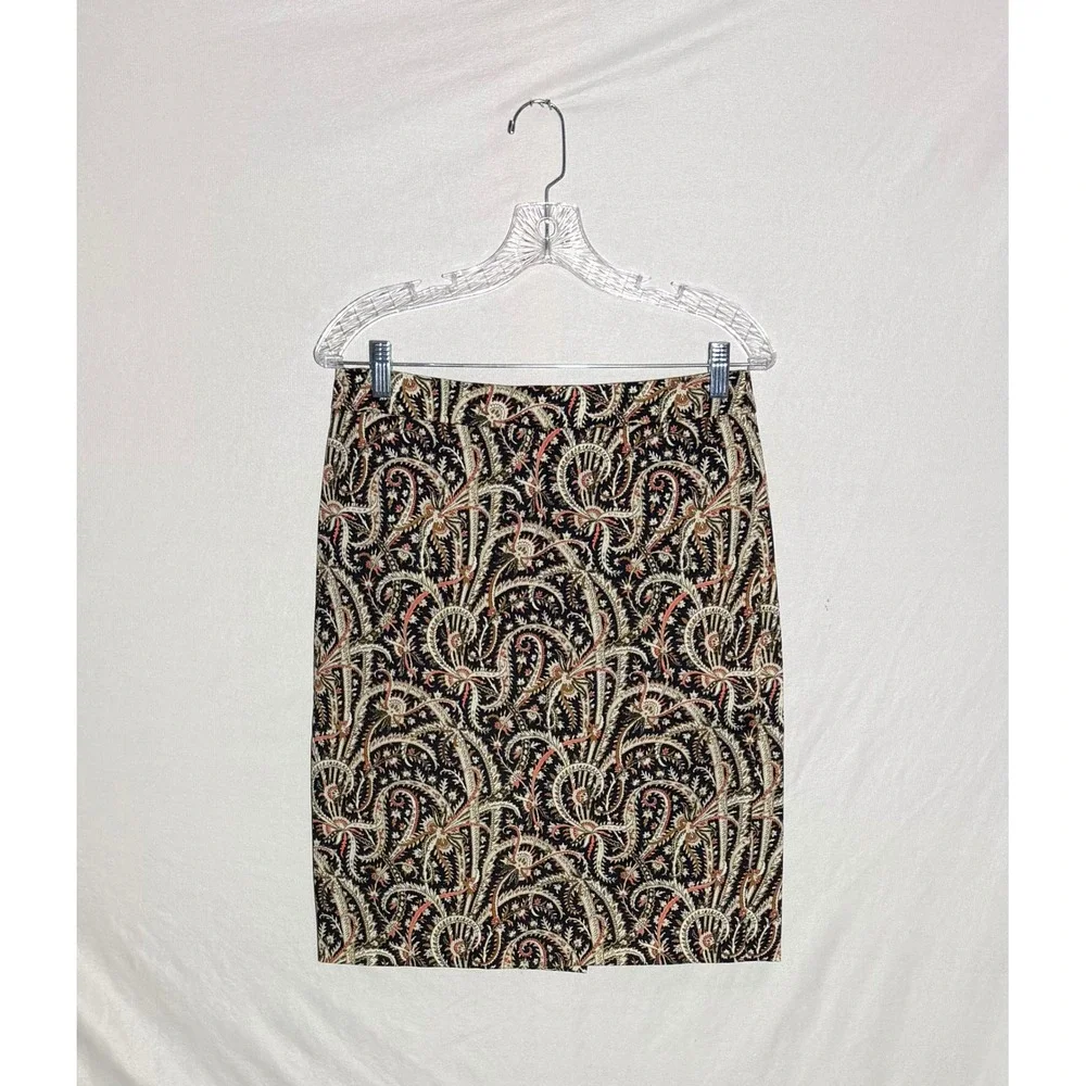 J.Crew No. 2 Pencil Skirt Paisley Print Navy Coral Cotton Size 4 EUC - Picture 1 of 9